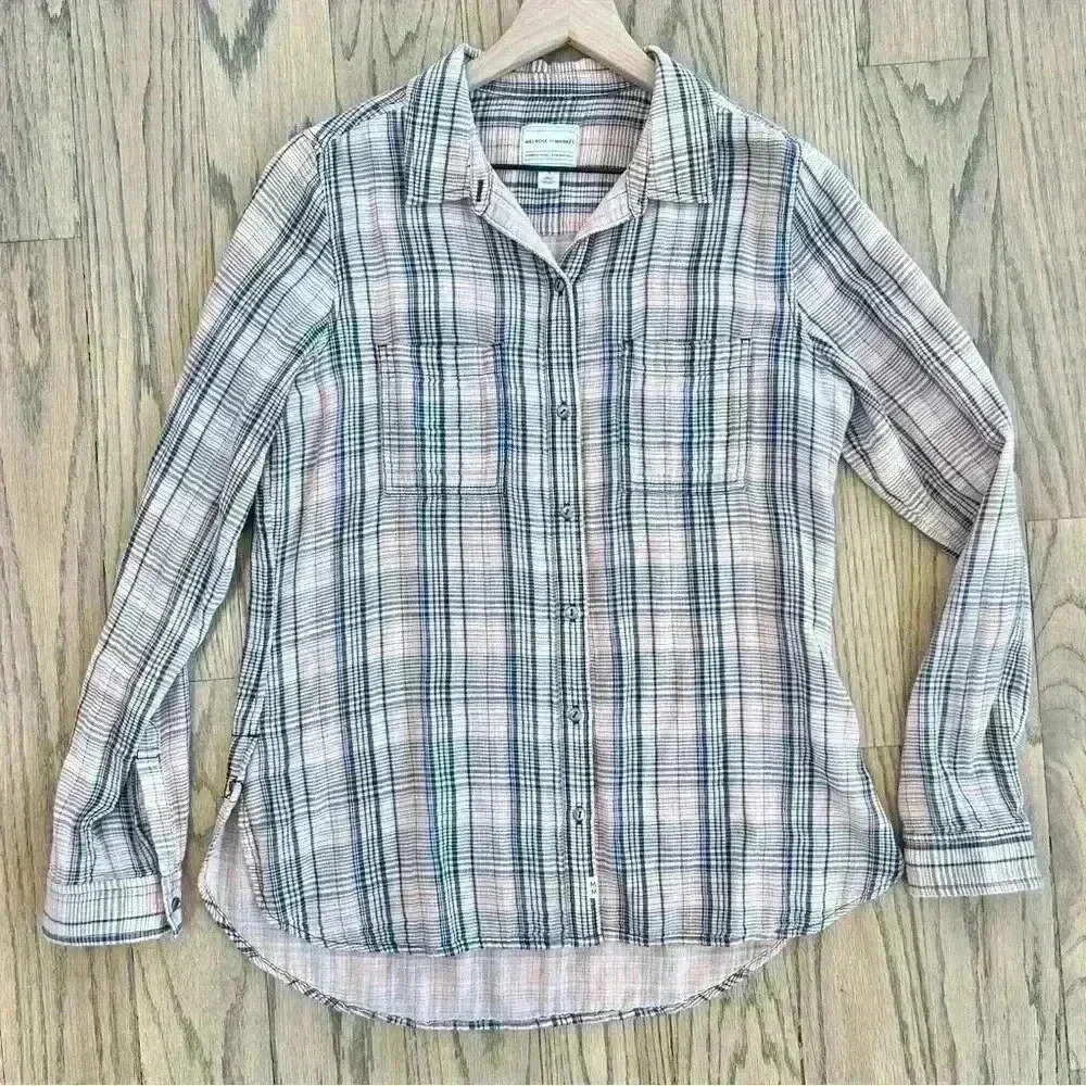 Melrose and Market Women’s Long Sleeve Plaid Pink Shirt Size Small - Picture 6 of 11